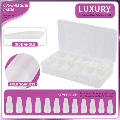 500pcs/box ขนาดกลาง กระพังเล็บ Natural Matte Full Cover Acrylic Pre-Shaped เล็บ 11 ขนาด