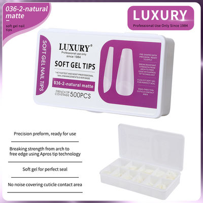 500pcs/box ขนาดกลาง กระพังเล็บ Natural Matte Full Cover Acrylic Pre-Shaped เล็บ 11 ขนาด