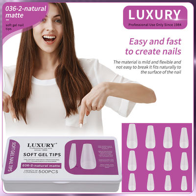 500pcs/box ขนาดกลาง กระพังเล็บ Natural Matte Full Cover Acrylic Pre-Shaped เล็บ 11 ขนาด